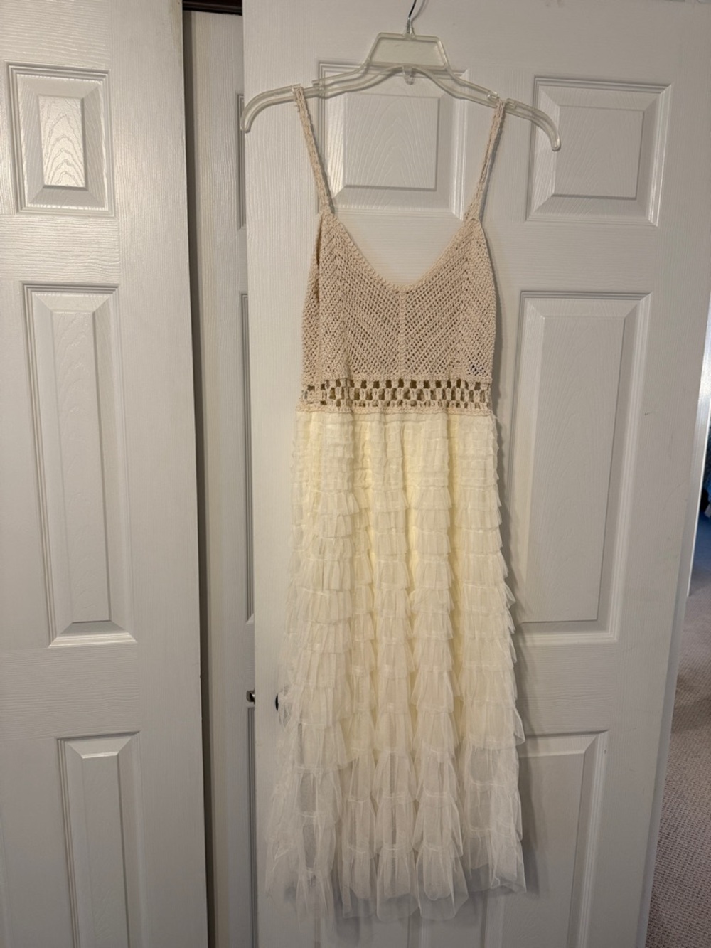 POL Crochet Bodice Maxi Dress in Beige and Cream